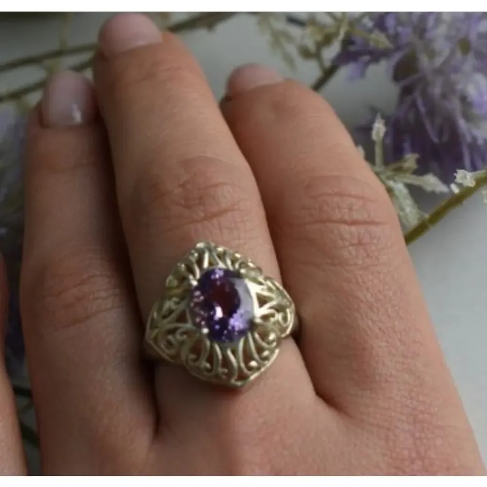 925 Sterling Silver Purple Tourmaline Ring Size 8
